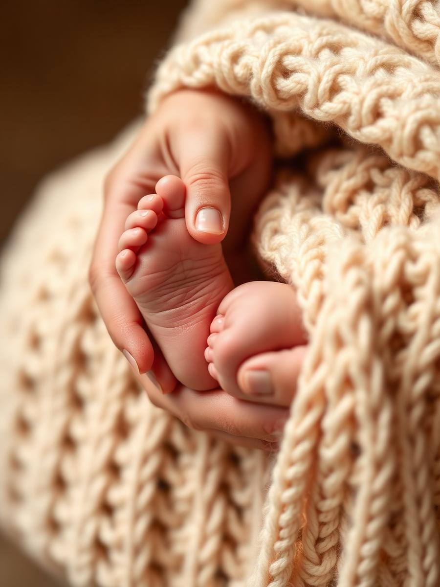 Newborn feet in mother's hands